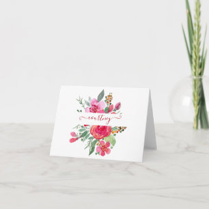 Pink watercolor floral personalised note card