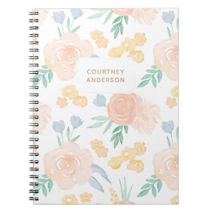 Pink Watercolor Floral Personalised Notebook