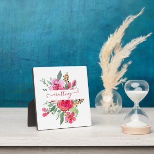 Pink watercolor floral personalised plaque