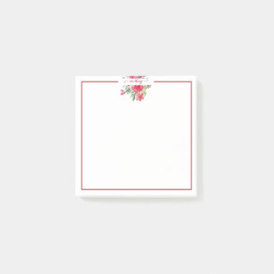 Pink watercolor floral personalised post-it notes