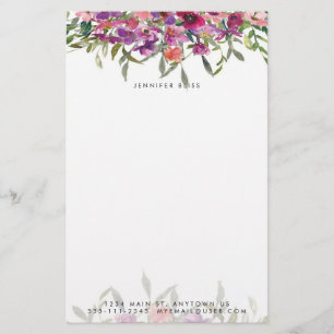Pink watercolor floral personalised stationery