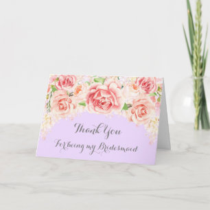 Pink Watercolor Floral Purple Thank You Bridesmaid Card