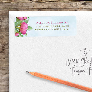 Pink Watercolor Floral Return Address  Label