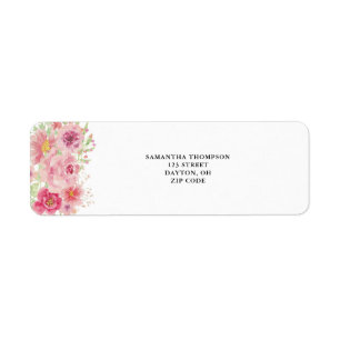 Pink Watercolor Floral  Return Address Label