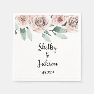 Pink Watercolor Floral Rose Gold Wedding Napkin