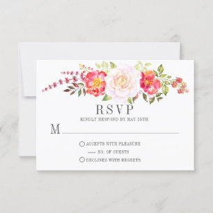 Pink Watercolor Floral Roses Greenery RSVP