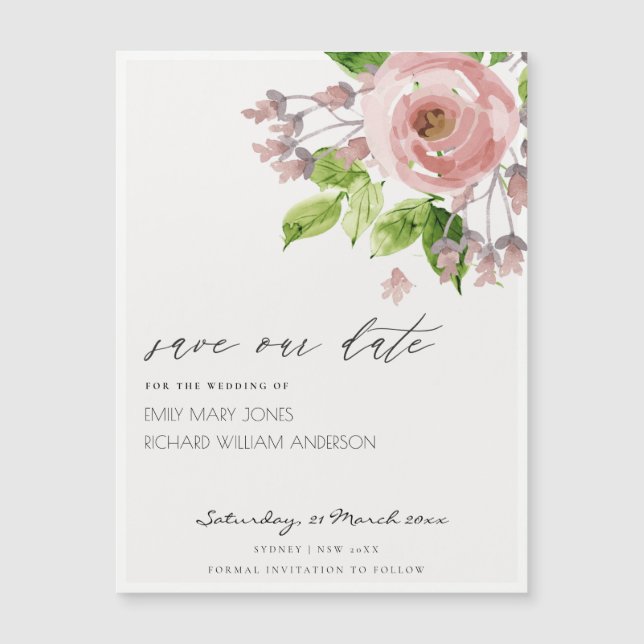 PINK WATERCOLOR FLORAL SAVE THE DATE MAGNETIC CARD (Front)