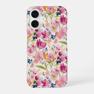 Pink Watercolor Floral Shabby Chic Pattern iPhone 16 Case