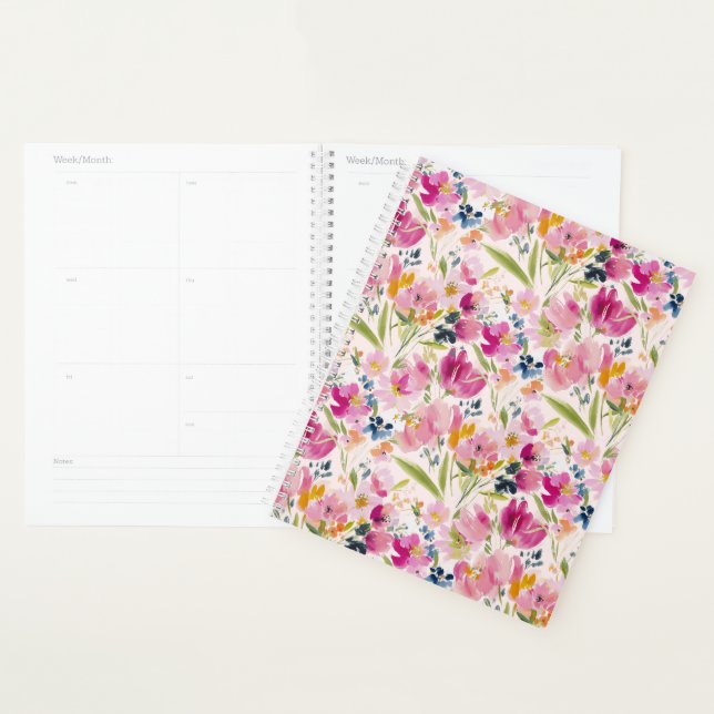 Pink Watercolor Floral Shabby Chic Pattern Planner (Display)