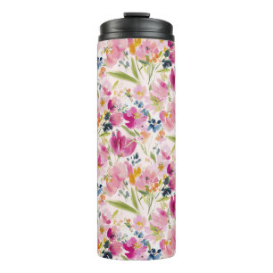 Pink Watercolor Floral Shabby Chic Pattern Thermal Tumbler
