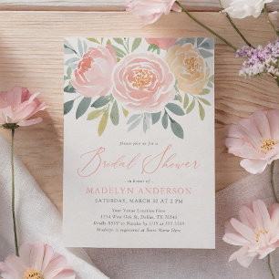 Pink Watercolor Floral Spring Bridal Shower Invitation