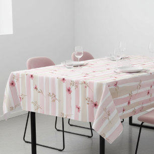 Pink Watercolor Floral Stripe Pattern Tablecloth