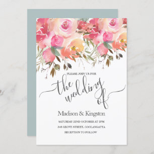 Pink Watercolor Floral Summer Wedding Invitation