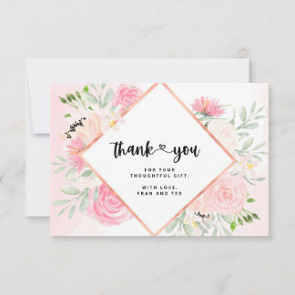 Pink Watercolor Floral Thank You Card