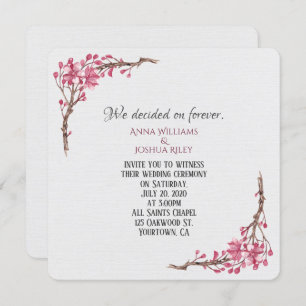 Pink watercolor floral twig on grey invitation
