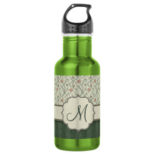 Pink Watercolor Floral Vines, Stripes and Monogram 532 Ml Water Bottle