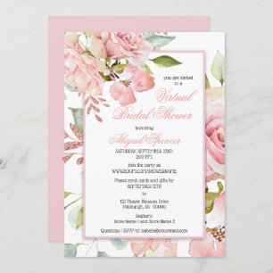 Pink Watercolor Floral Virtual Bridal Shower Invit Invitation