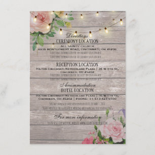 Pink Watercolor Floral Wedding Details Information Enclosure Card