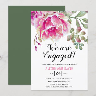 Pink watercolor floral wedding engagement party invitation