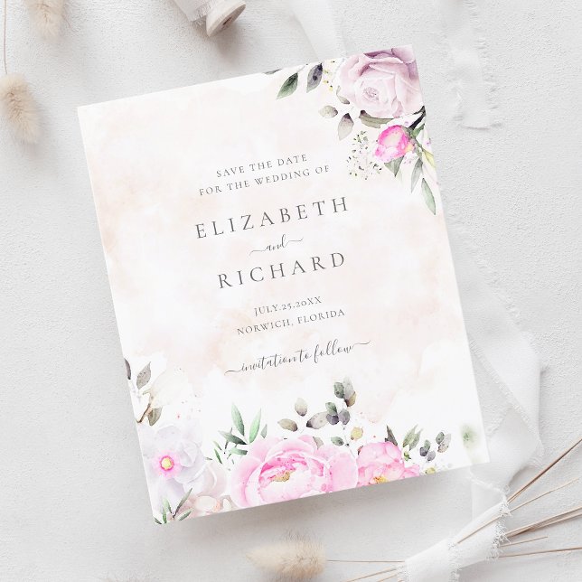Pink Watercolor Floral Wedding Save The Date (Creator Uploaded)