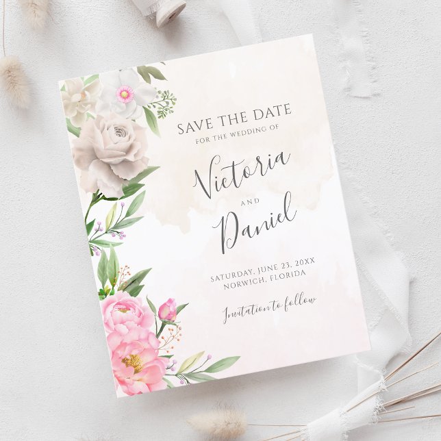 Pink Watercolor Floral Wedding Save The Date (Creator Uploaded)