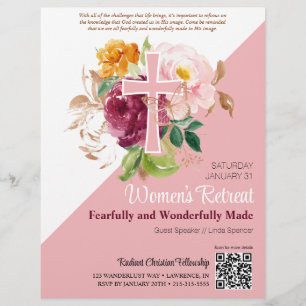 Pink Watercolor Floral Women's Church Retreat Flyer