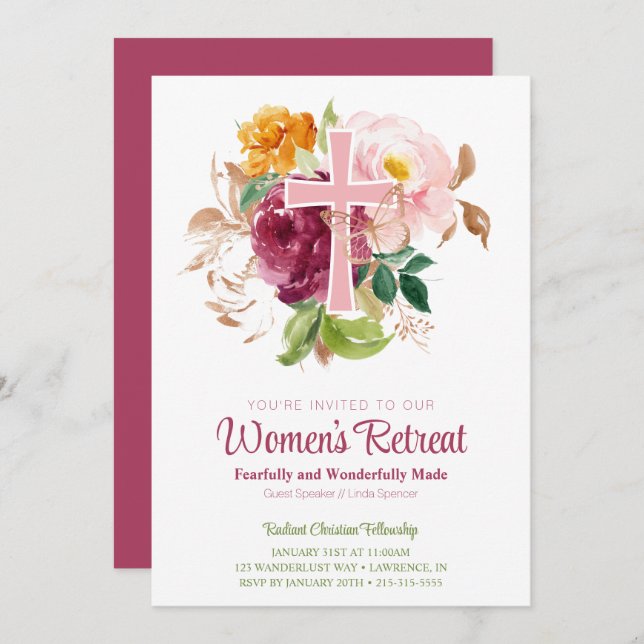 Pink Watercolor Floral Women's Church Retreat Invitation (Front/Back)