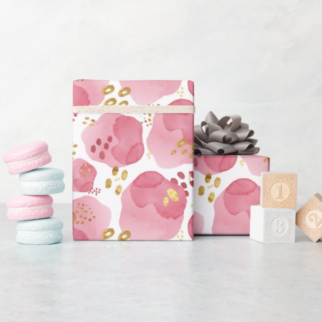 Pink Watercolor Floral Wrapping Paper – Elegant Ab (Baby Shower)