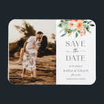 Pink Watercolor Florals Wedding Photo Save The Dat Magnet<br><div class="desc">This elegant save the date features pink,  peachy florals for the perfect way to ask family and friends to save the date! Click the "Edit using Design Tool" button to edit the text colours,  background colour,  and more.</div>