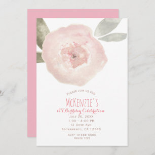 Pink Watercolor Flower 1st Birthday Party  Invitation