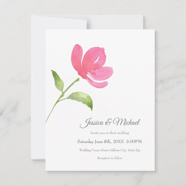Pink Watercolor Flower 3 Invitation (Front)