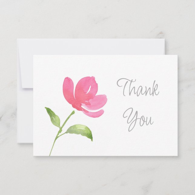 Pink Watercolor Flower 3 Thank You Card (Front)