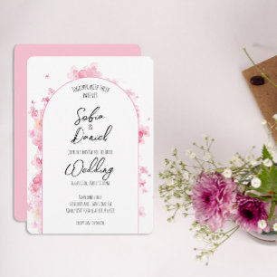 Pink watercolor flower arch elegant invitation