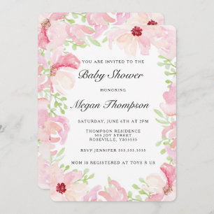 Pink Watercolor Flower Baby Shower Invitation