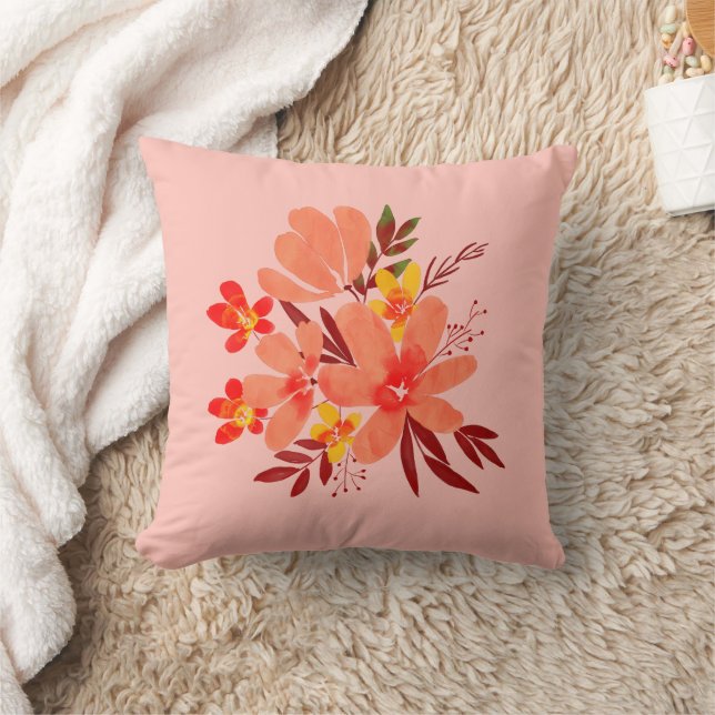 Pink watercolor flower cushion (Blanket)