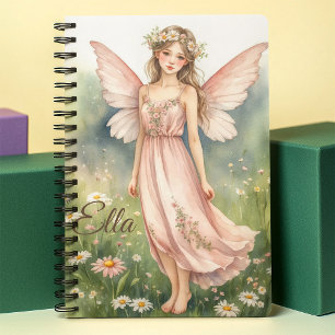 Pink Watercolor Flower Fairy Personalized Notebook
