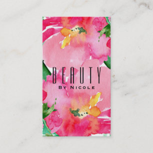 Pink Watercolor Flower Floral Summer Beauty Chic Business Card