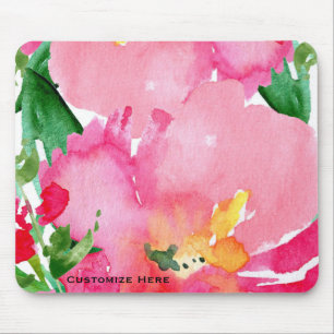 Pink Watercolor Flower Floral Summer Chic Custom Mouse Pad