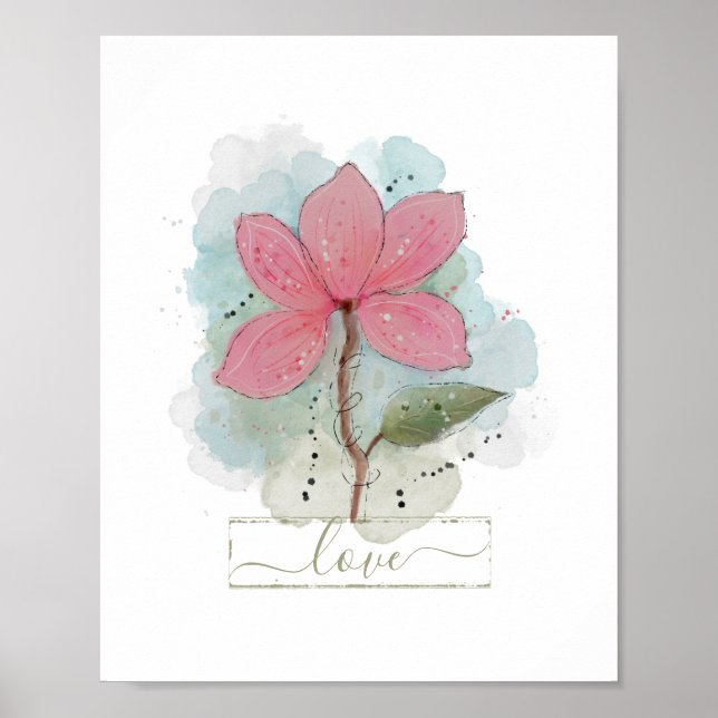 Pink Watercolor Flower Love Poster (Front)