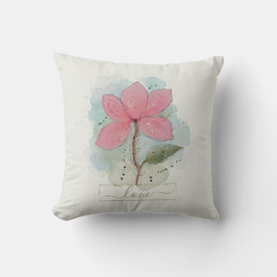 Pink Watercolor Flower Love Throw Pillow