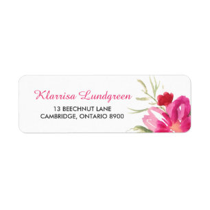 Pink Watercolor Flower Posy Return Address Label