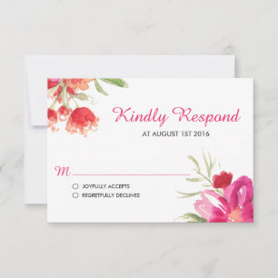 Pink Watercolor Flower Posy RSVP Card