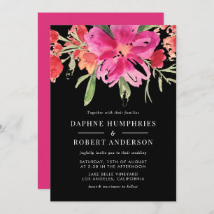 Pink Watercolor Flower Posy Wedding Invitation II