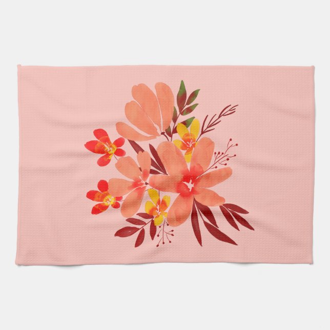 Pink watercolor flower tea towel (Horizontal)