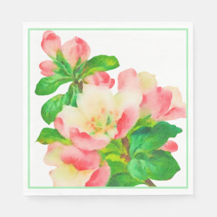 Pink Watercolor Flowering Branch  Napkin