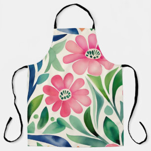 Pink Watercolor Flowers Art  Apron
