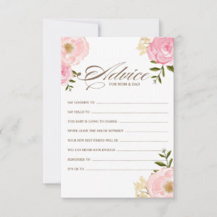 Pink Watercolor Flowers Baby Shower Advice Card