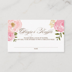 Pink Watercolor Flowers Baby Shower Diaper Raffle Enclosure Card