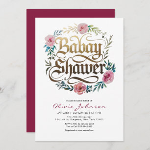 Pink Watercolor Flowers Baby Shower Invitation 