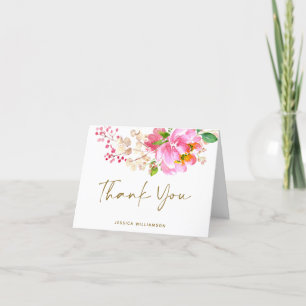 Pink Watercolor Flowers Bridal Shower Custom Thank You Card
